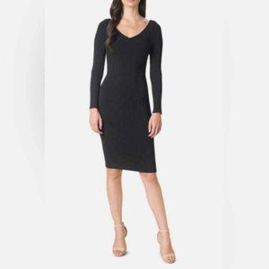 DRESS THE POPULATION ZARIA RIBBED SURPLICE BLACK SWEATER MIDI DRESS sz M